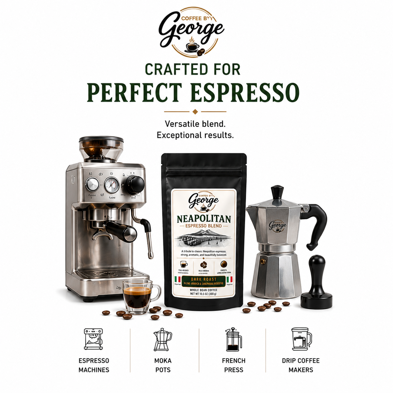 Coffee by George Neapolitan Espresso Blend Whole Bean Coffee