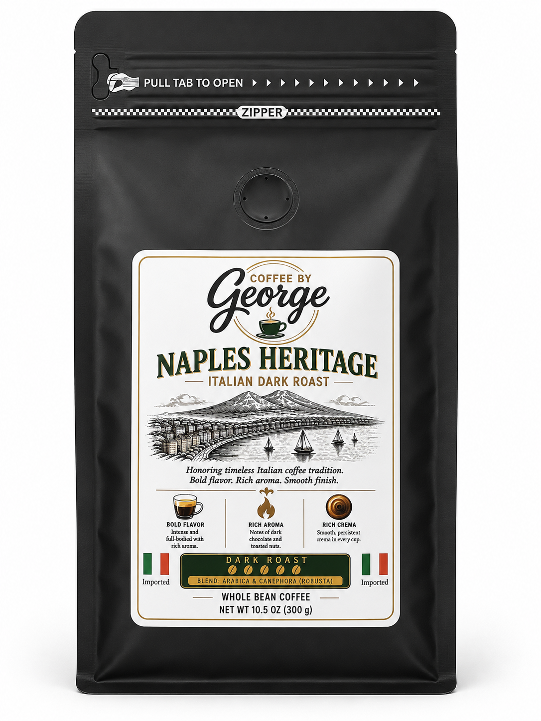 Coffee by George Naples Heritage Dark Roast Whole Bean Coffee