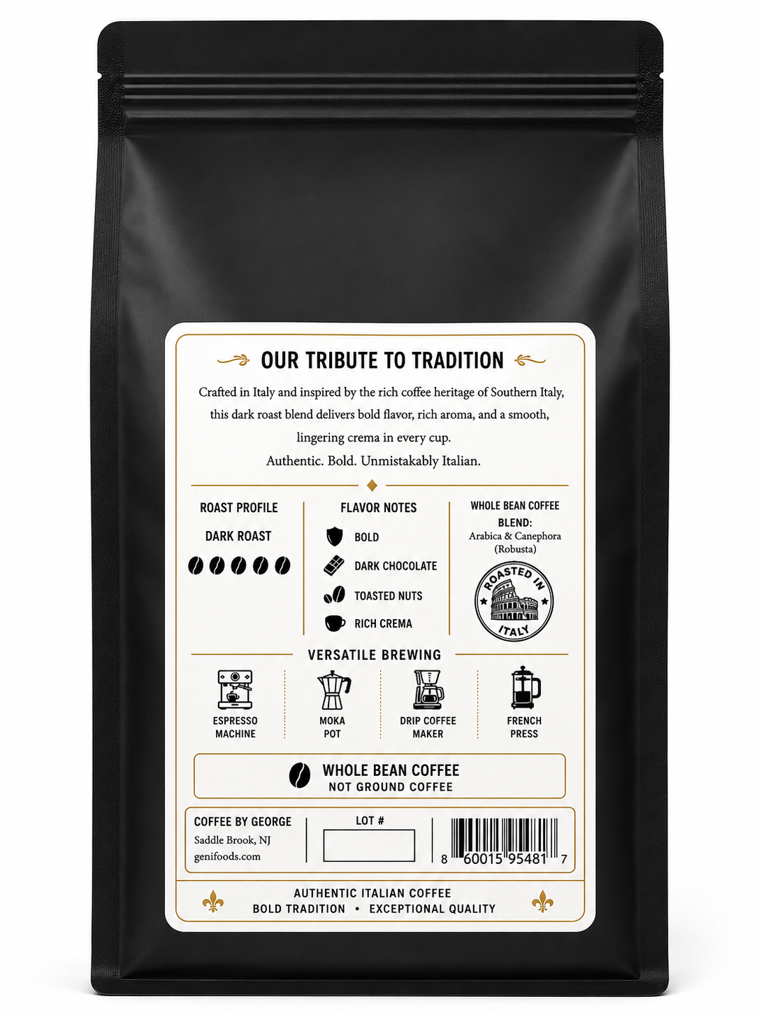 Coffee by George Neapolitan Espresso Blend Whole Bean Coffee