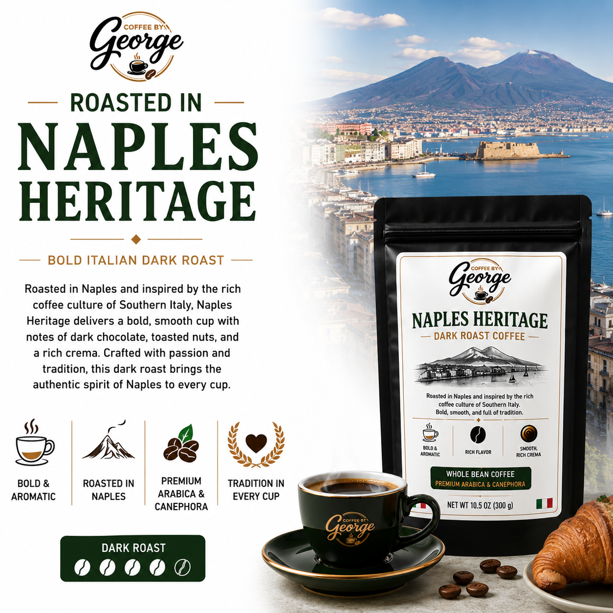 Coffee by George Naples Heritage Dark Roast Whole Bean Coffee